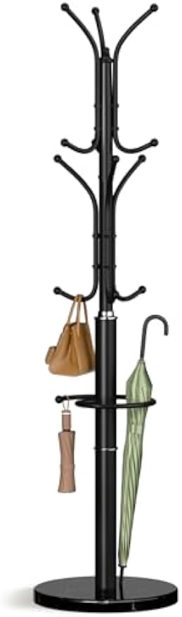 Metal Freestanding Marble‑Base Coat Rack Stand