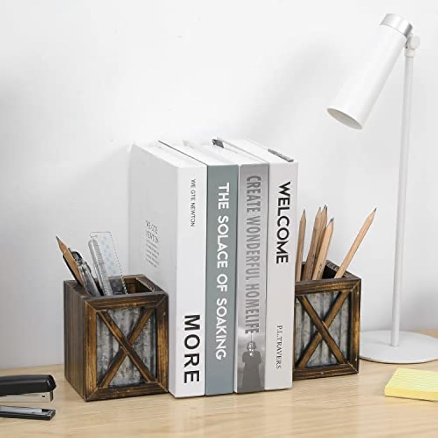 Wood Metal Desk Storage Decorative Bookends