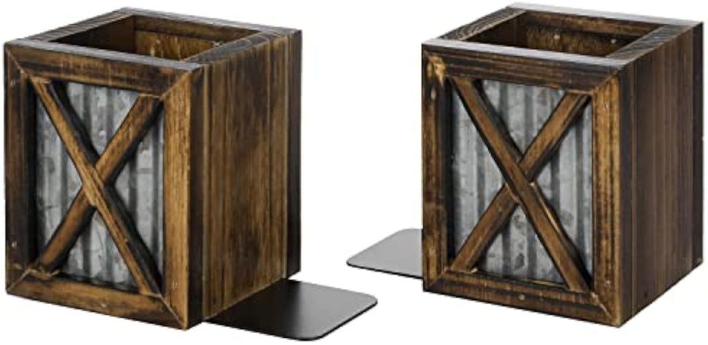 Wood Metal Desk Storage Decorative Bookends