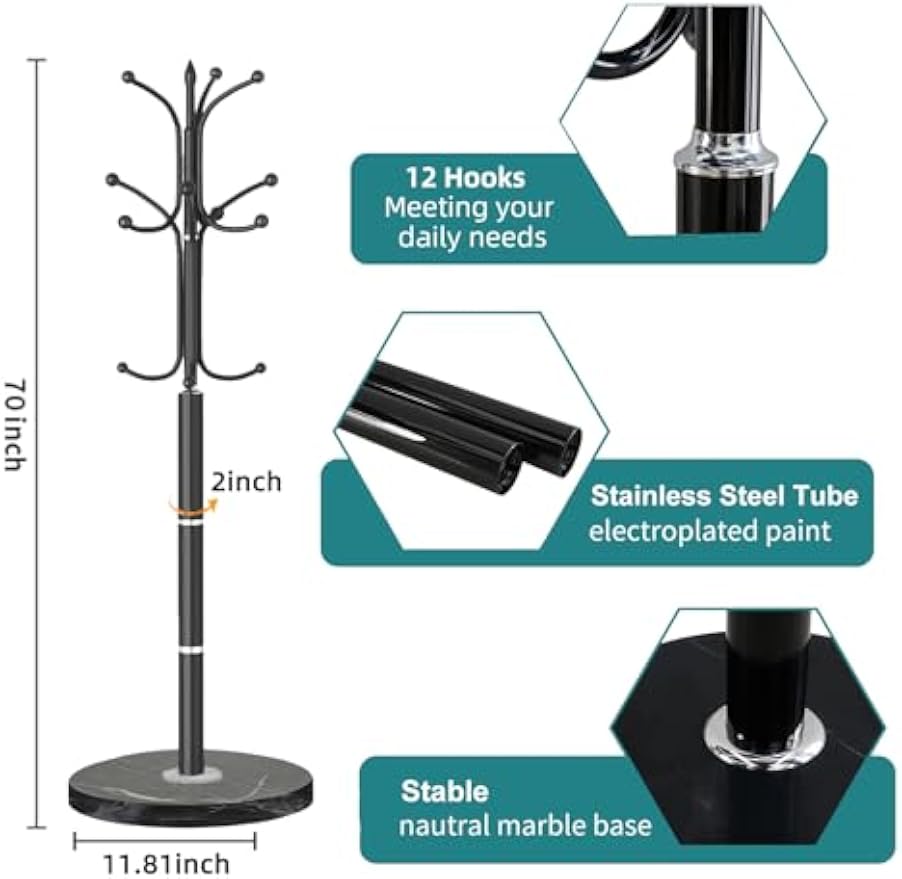 Marble‑Base Freestanding Modern Coat Rack Stand