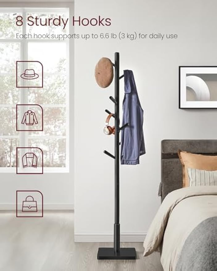 Solid‑Wood Freestanding Adjustable Coat Rack Stand