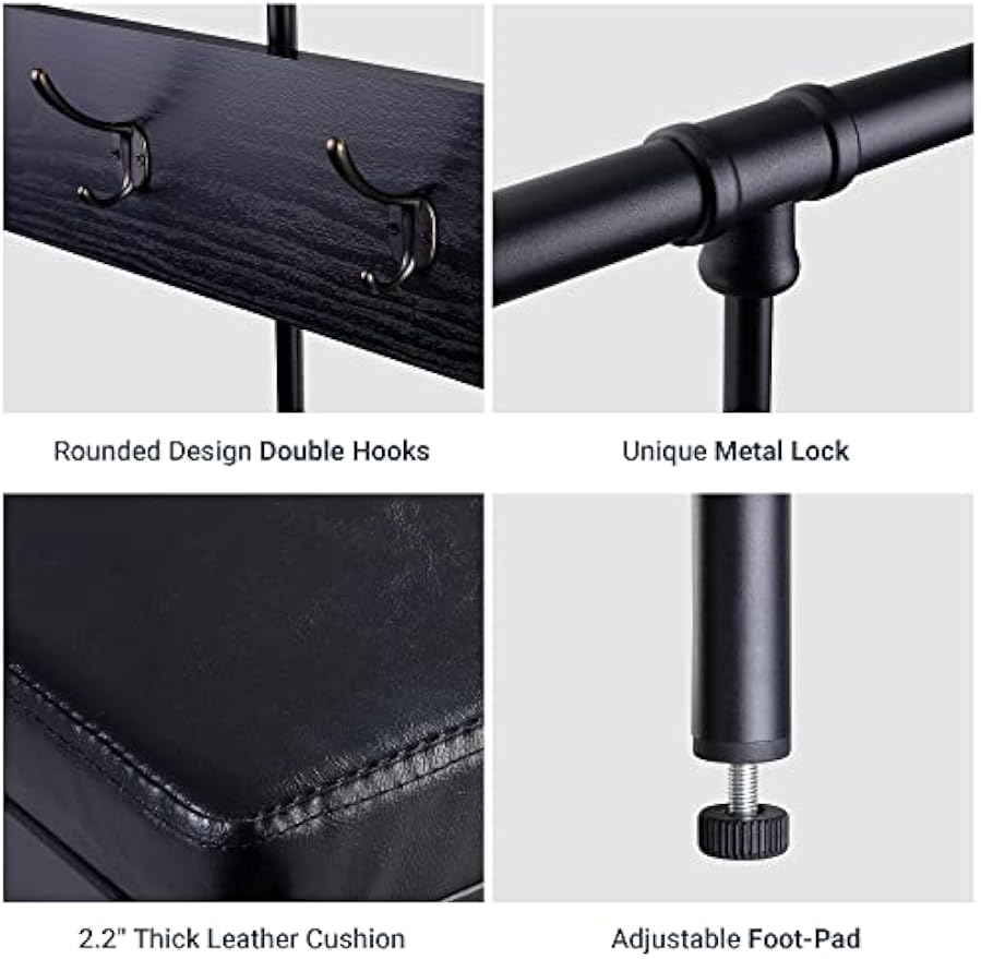 Padded Industrial Entryway Hall Tree Bench