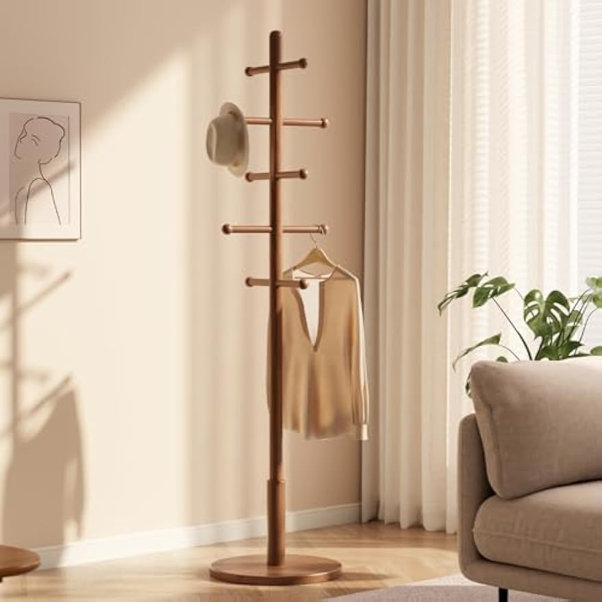 Freestanding Wooden Adjustable Coat Rack Stand
