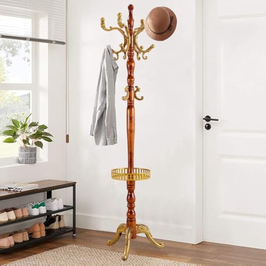 Vintage Adjustable Wooden Freestanding Coat Rack