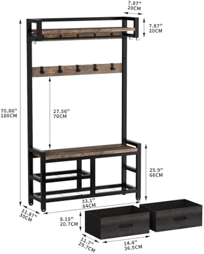 Multifunctional Entryway Hall Tree Storage Bench