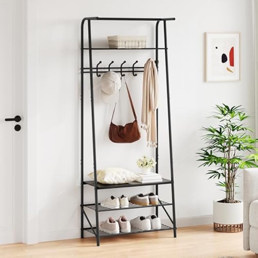 Metal‑Frame Entryway Hall Tree Storage Bench