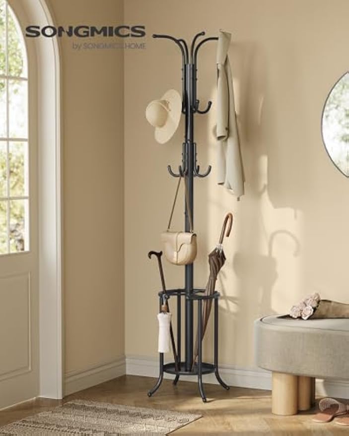 Metal Freestanding Coat Rack With Umbrella Holder