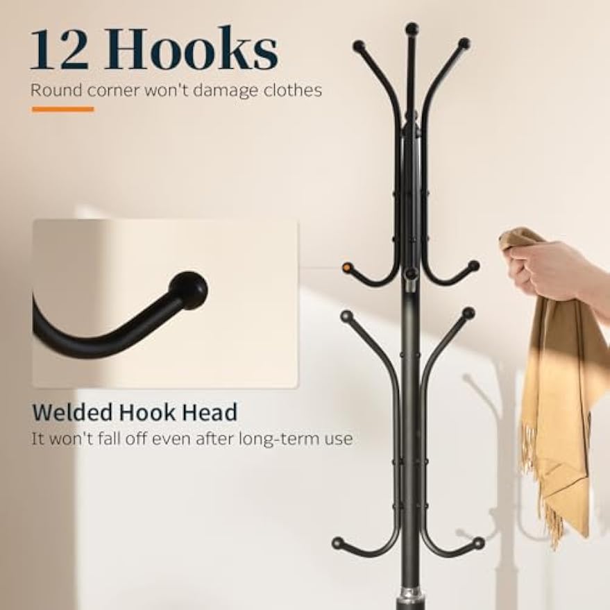 Metal Freestanding Marble‑Base Coat Rack Stand