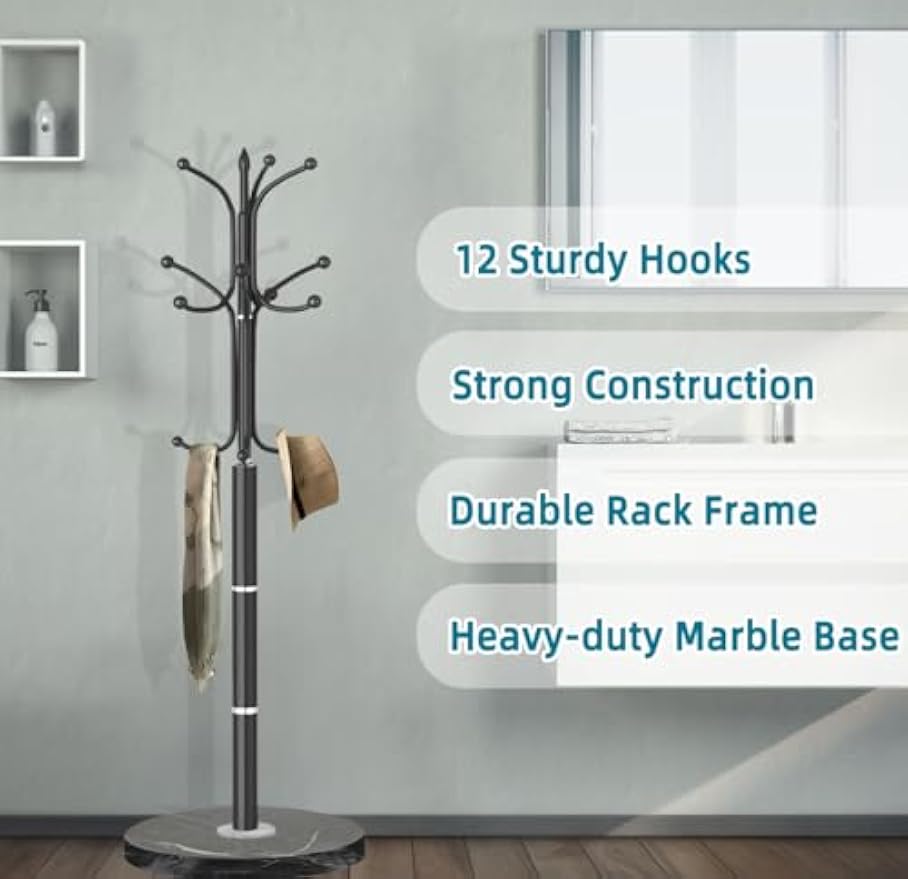 Marble‑Base Freestanding Modern Coat Rack Stand