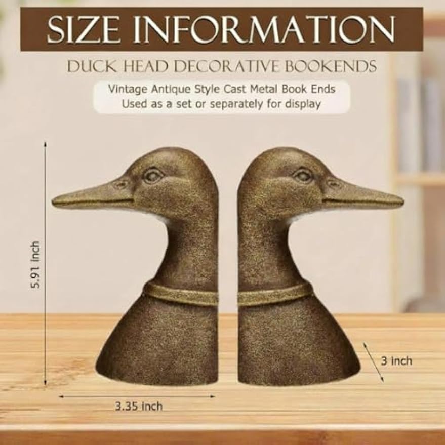 Vintage Metal Duck Decorative Bookends Set