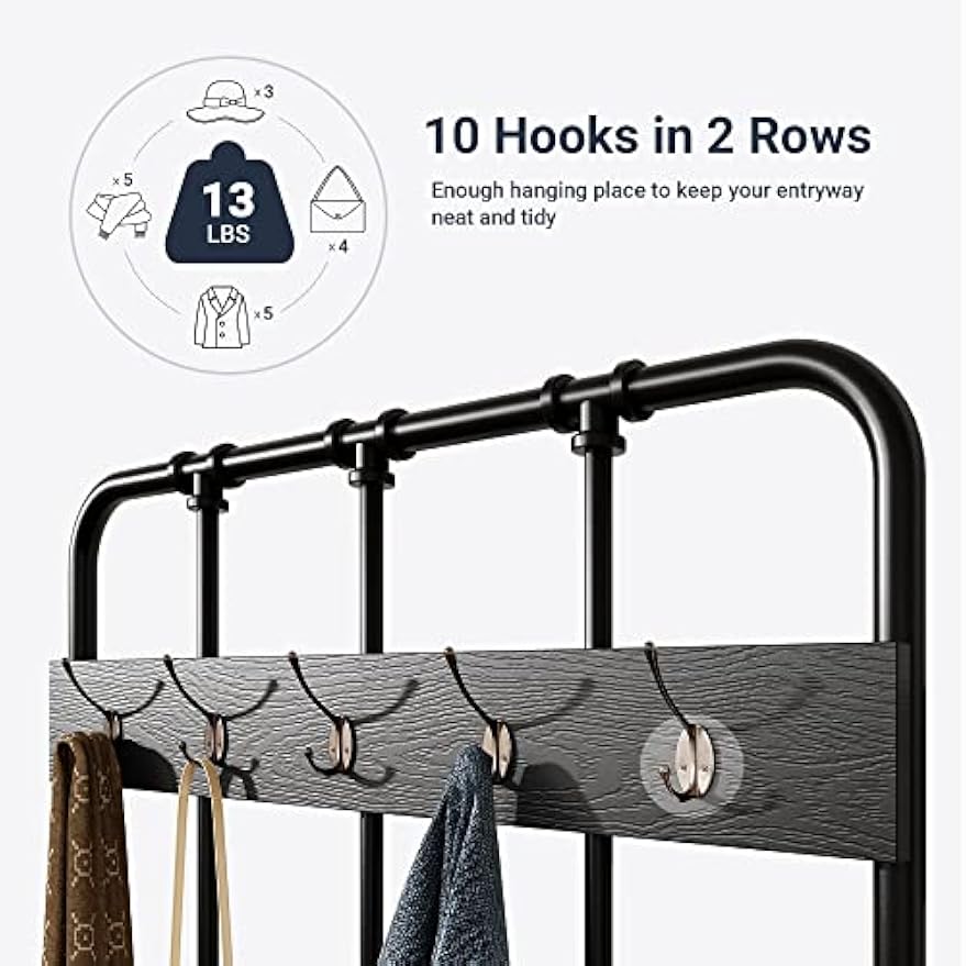 Padded Industrial Entryway Hall Tree Bench