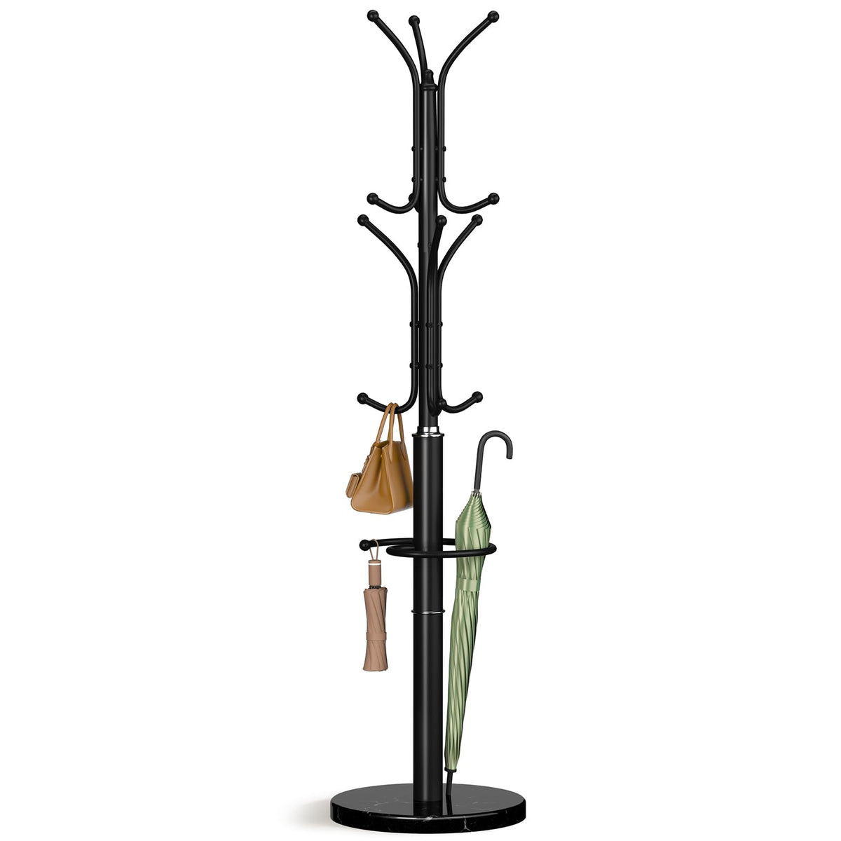 Metal Freestanding Marble‑Base Coat Rack Stand