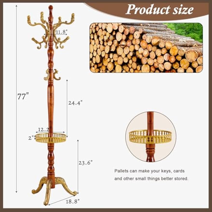 Vintage Adjustable Wooden Freestanding Coat Rack