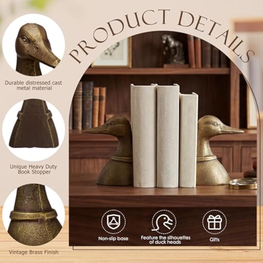 Vintage Metal Duck Decorative Bookends Set