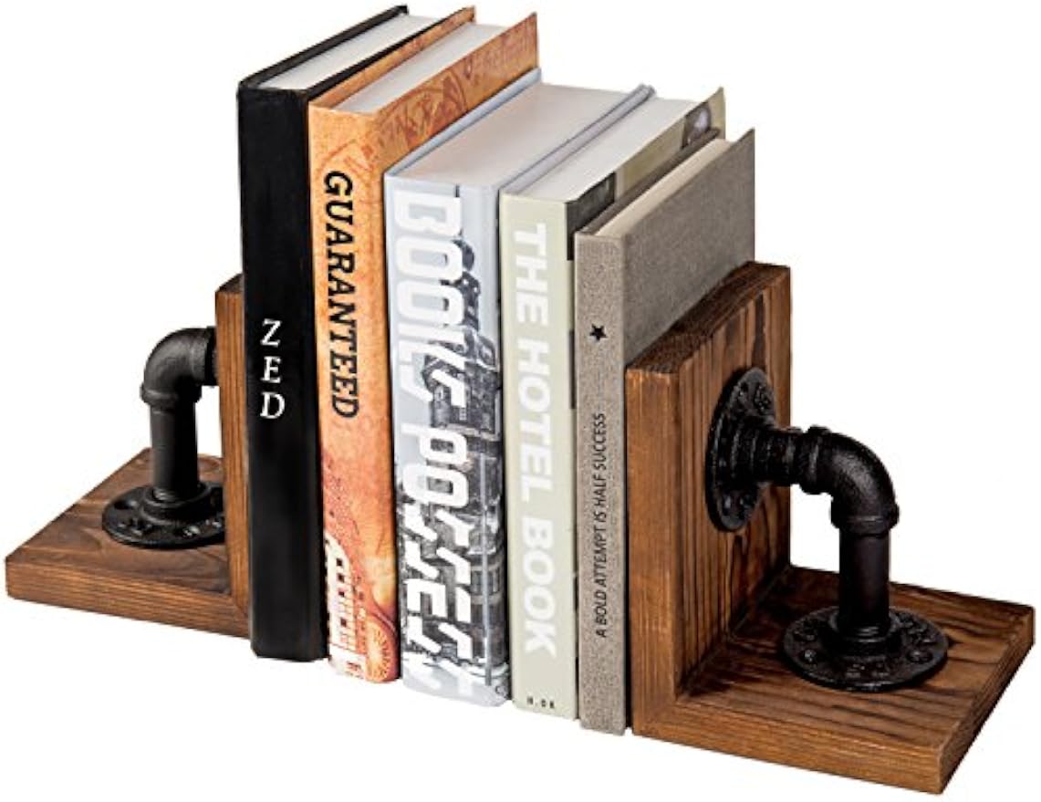 Rustic Pipe‑Style Decorative Wooden Bookends
