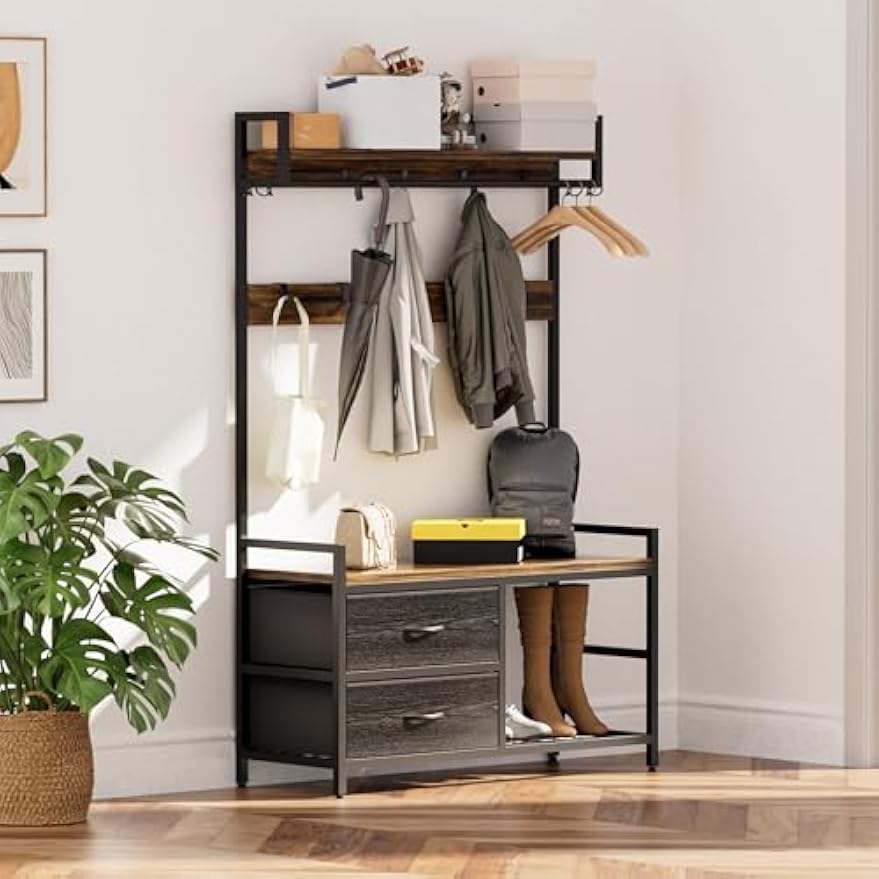 Multifunctional Entryway Hall Tree Storage Bench