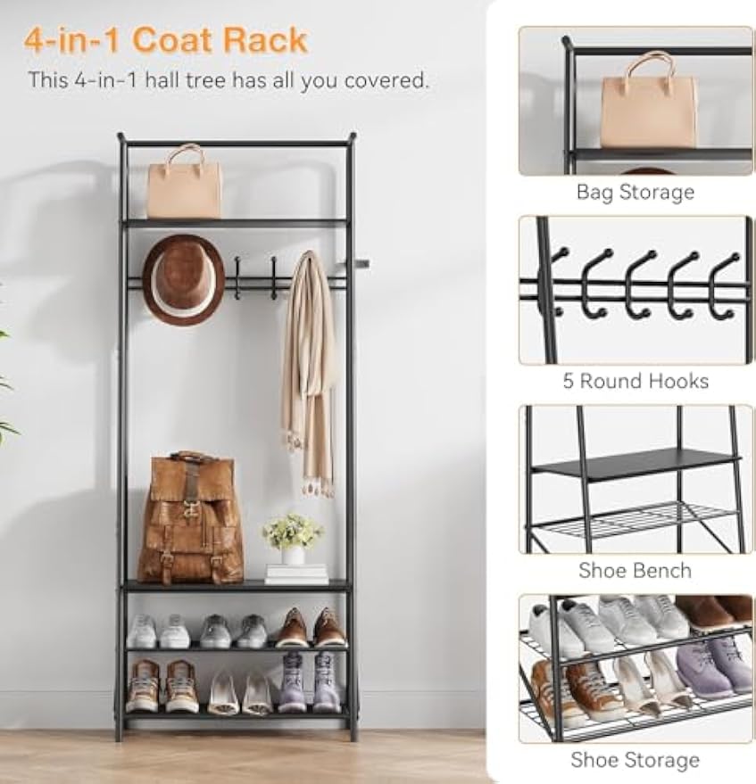 Metal‑Frame Entryway Hall Tree Storage Bench