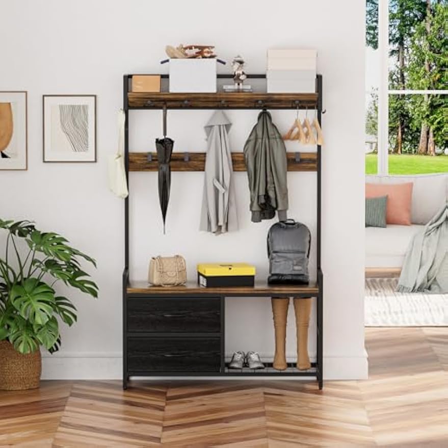 Multifunctional Entryway Hall Tree Storage Bench