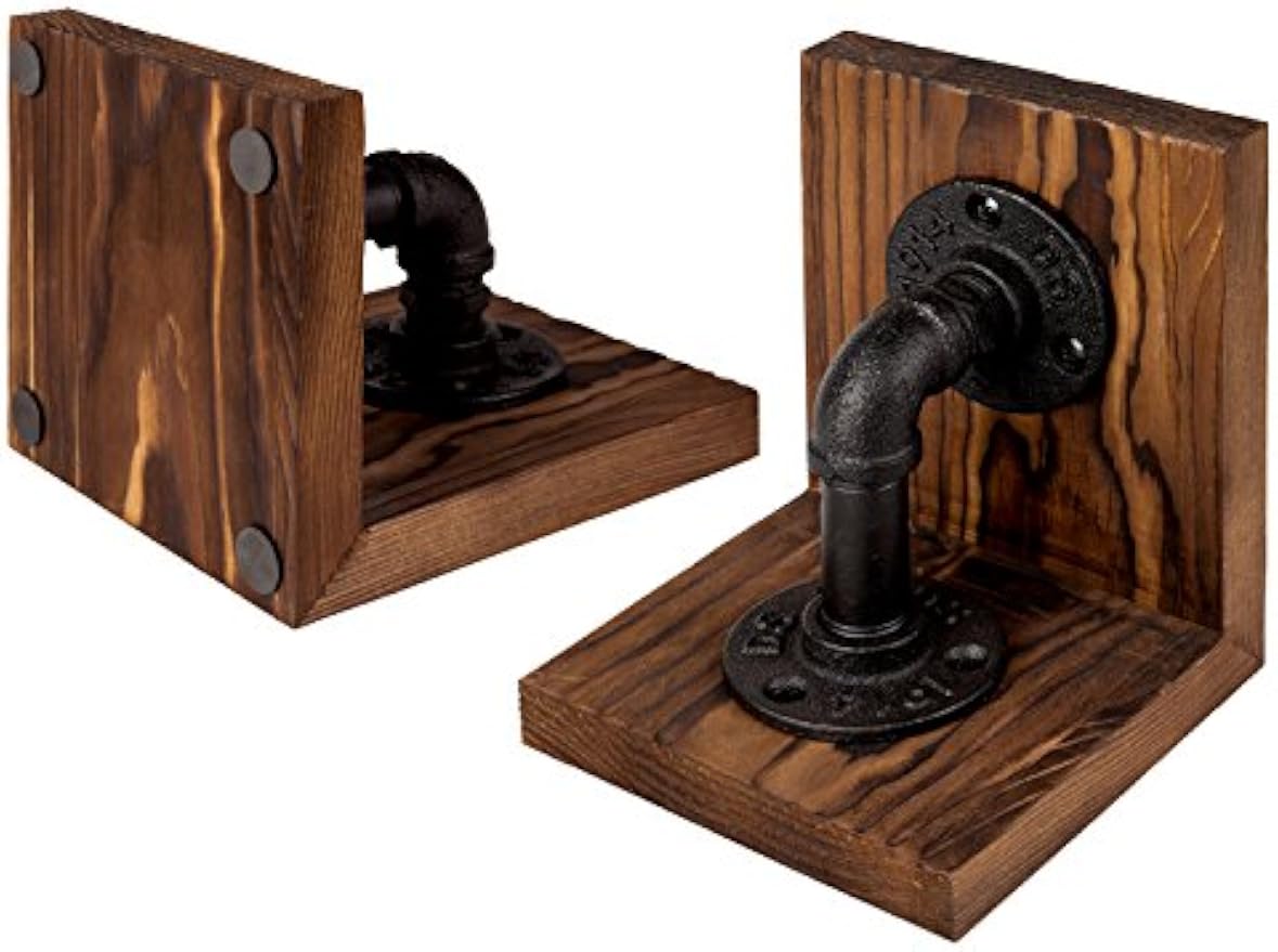 Rustic Pipe‑Style Decorative Wooden Bookends