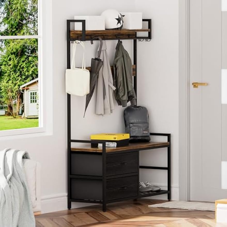 Multifunctional Entryway Hall Tree Storage Bench