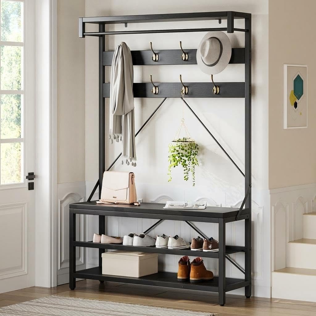 Multifunctional Entryway Hall Tree Storage Bench