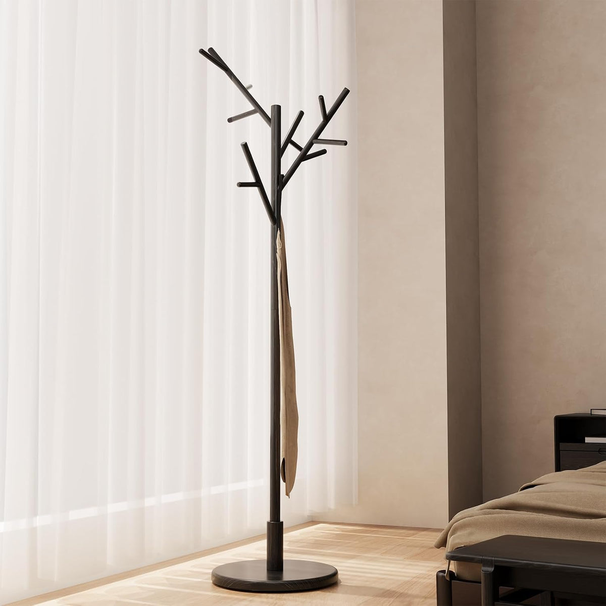 Solid‑Wood Freestanding Adjustable Coat Rack Stand
