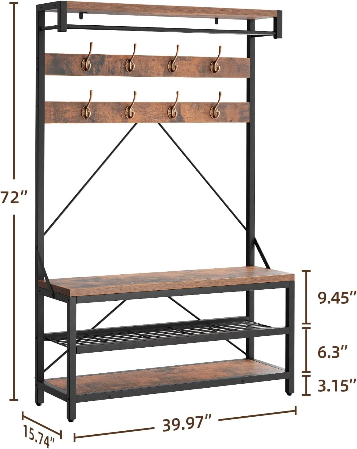 Industrial Entryway Hall Tree Storage Bench