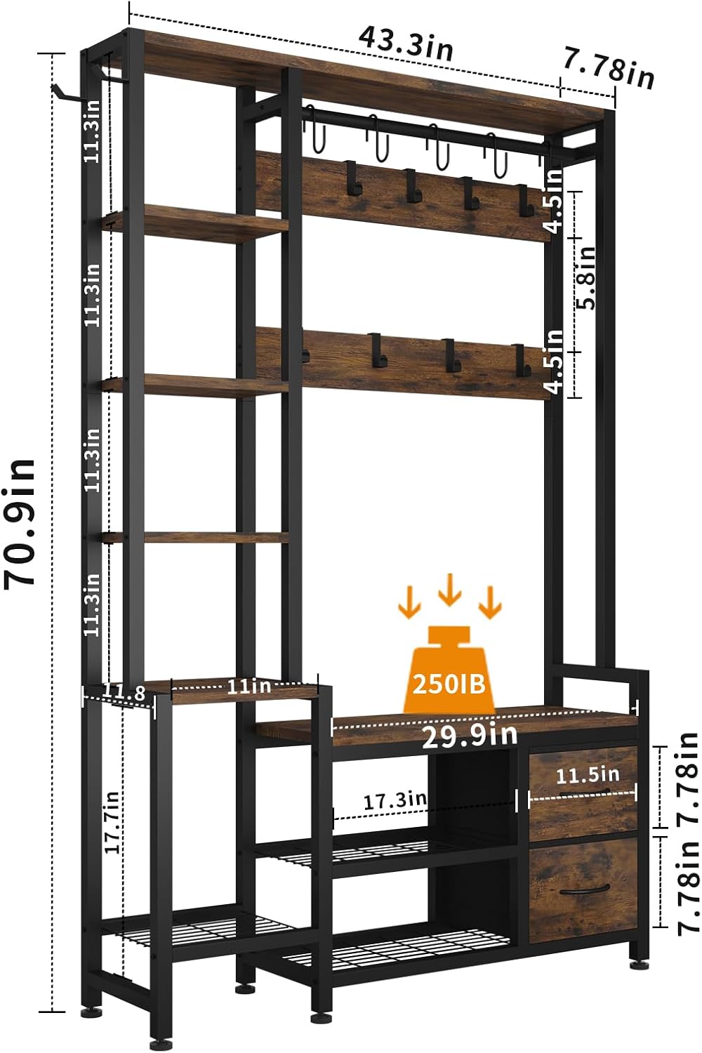Multifunctional Entryway Hall Tree Storage Bench