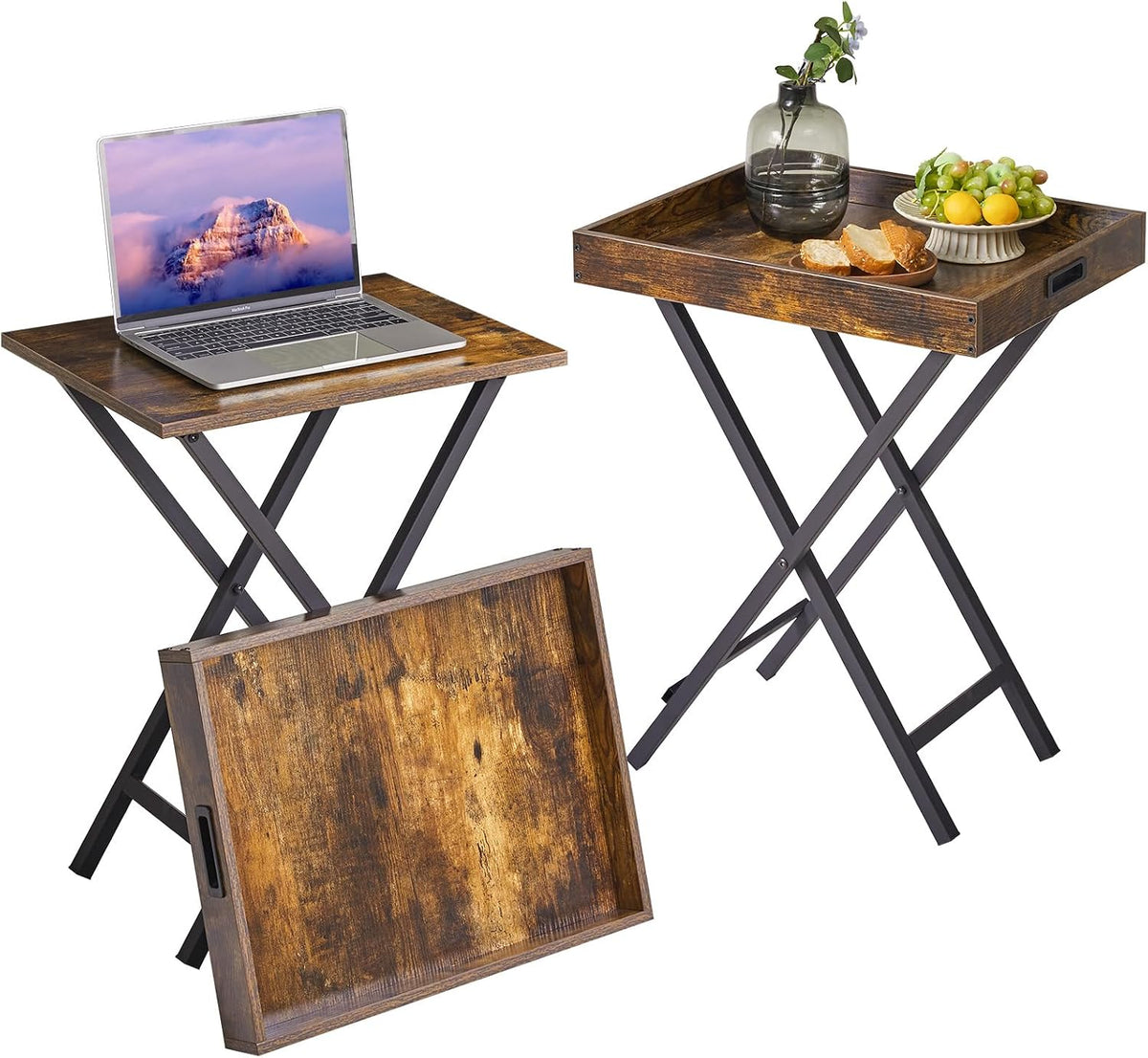 Portable Foldable Wooden TV Tray Table Set
