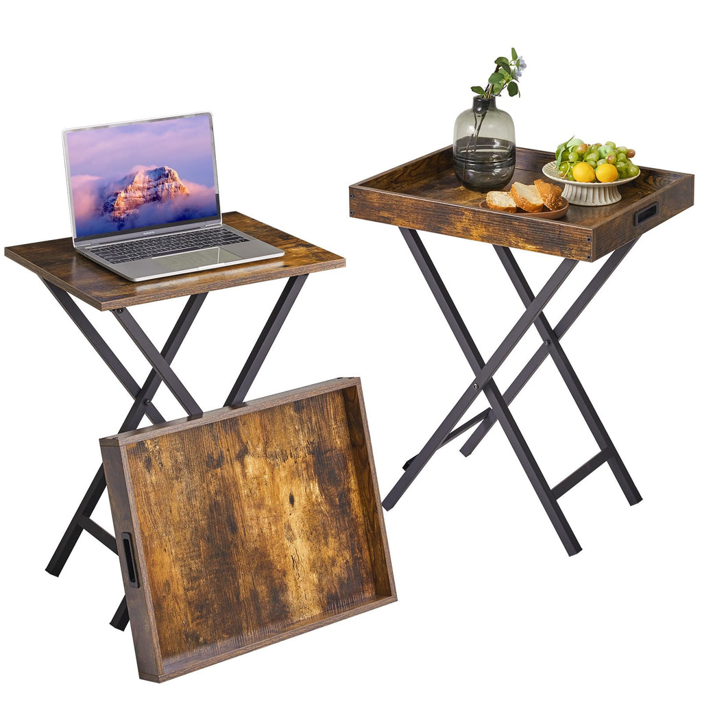 Portable Foldable Wooden TV Tray Table Set