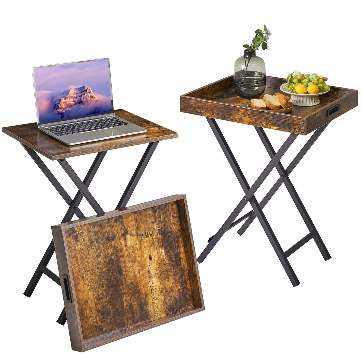 Portable Foldable Wooden TV Tray Table Set