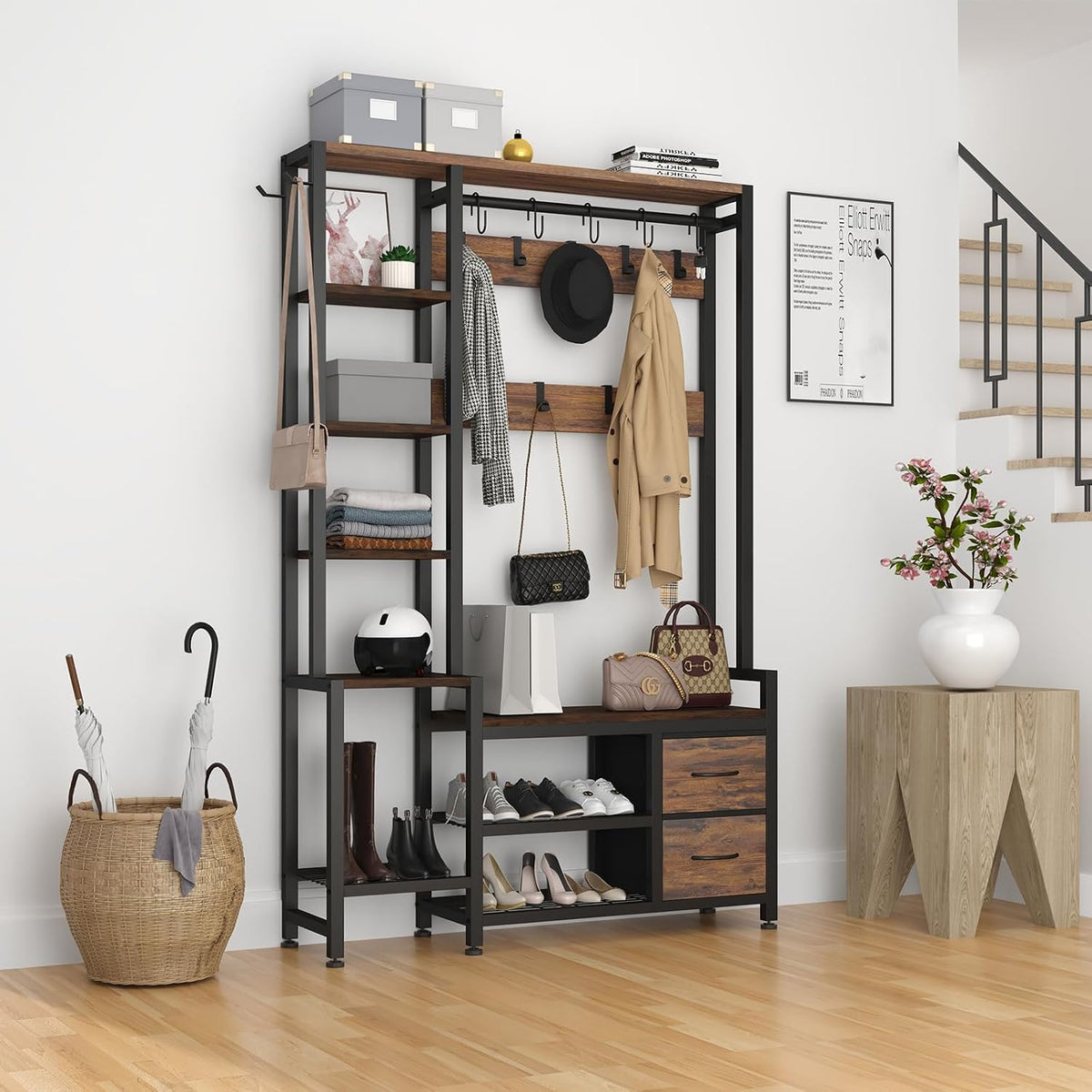 Multifunctional Entryway Hall Tree Storage Bench