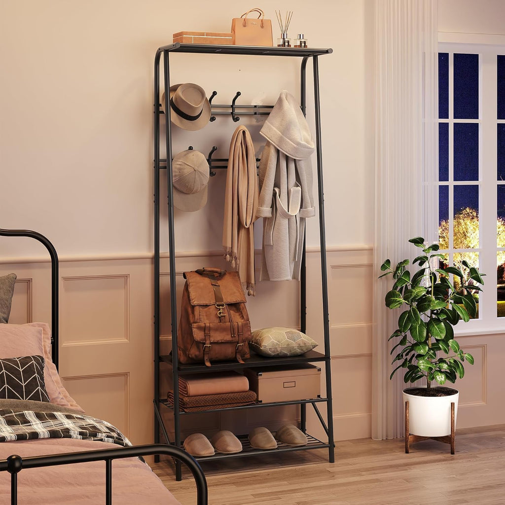 Wood‑Accent Entryway Hall Tree Storage Bench
