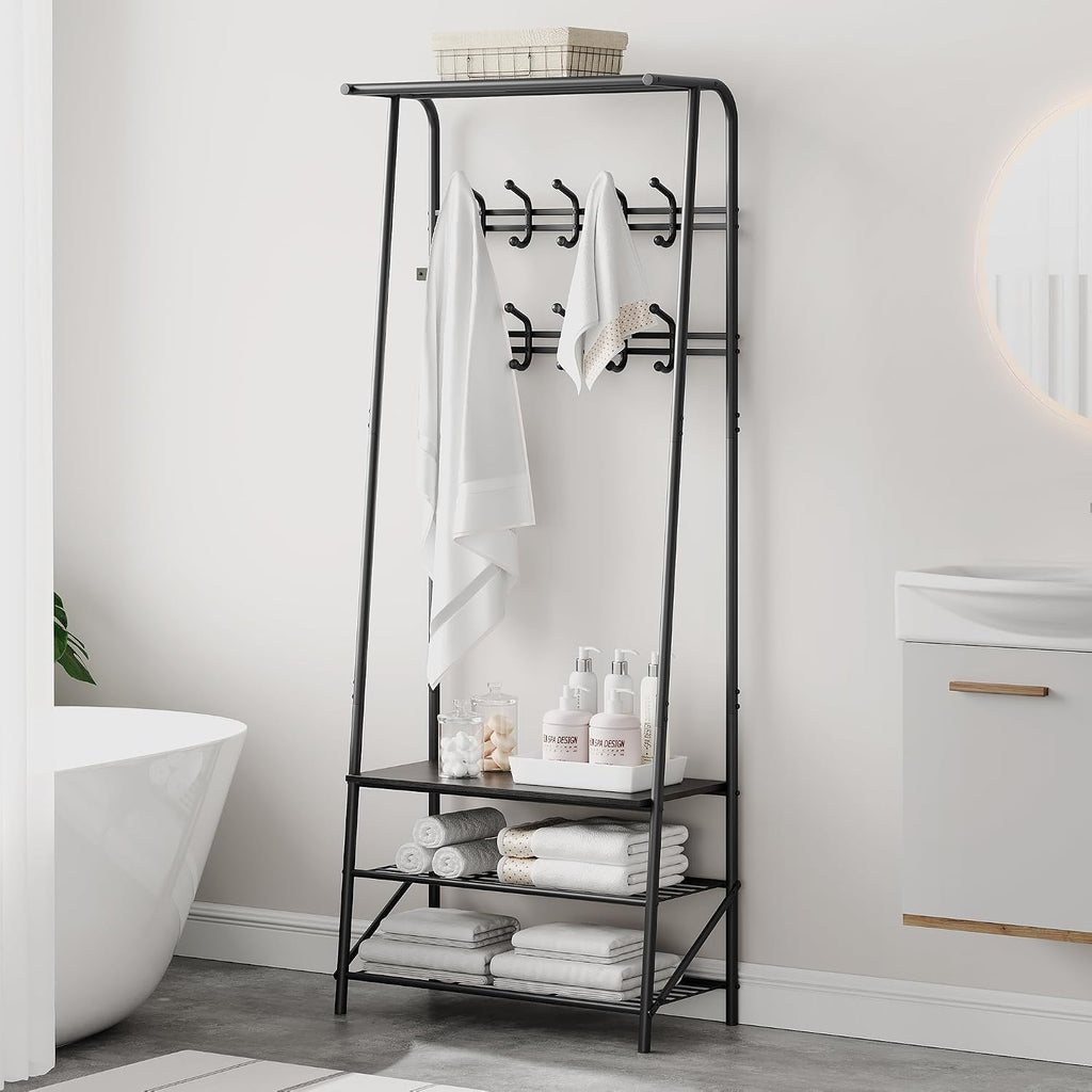Wood‑Accent Entryway Hall Tree Storage Bench