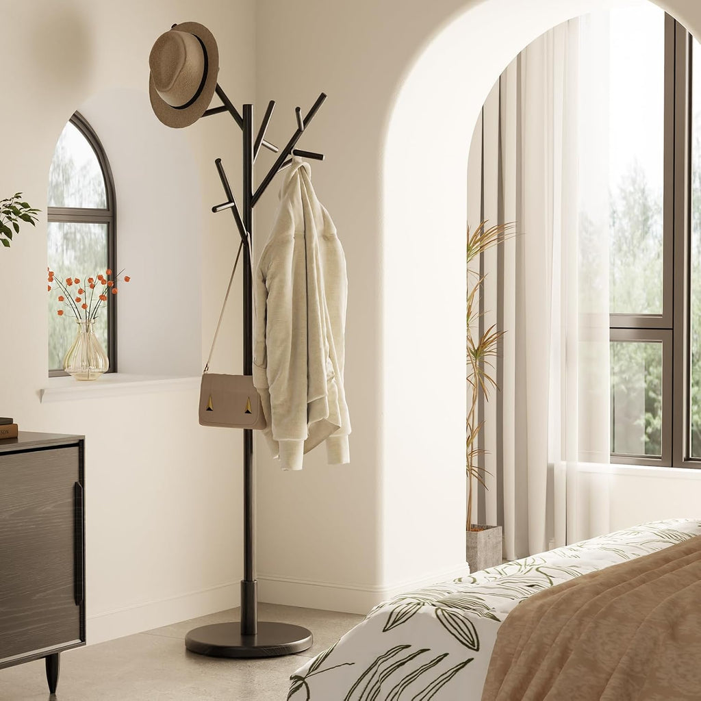 Solid‑Wood Freestanding Adjustable Coat Rack Stand