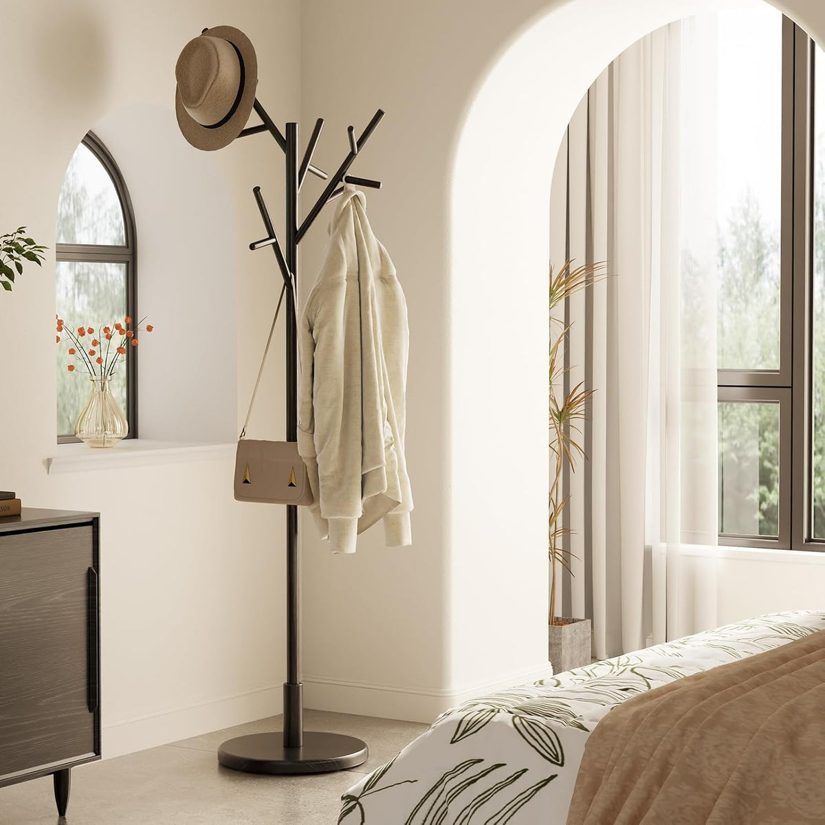Solid‑Wood Freestanding Adjustable Coat Rack Stand