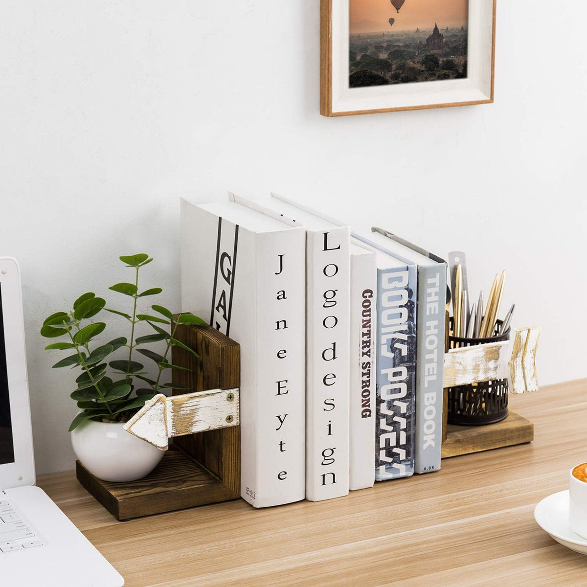 Rustic Farmhouse Decorative Wooden Bookends