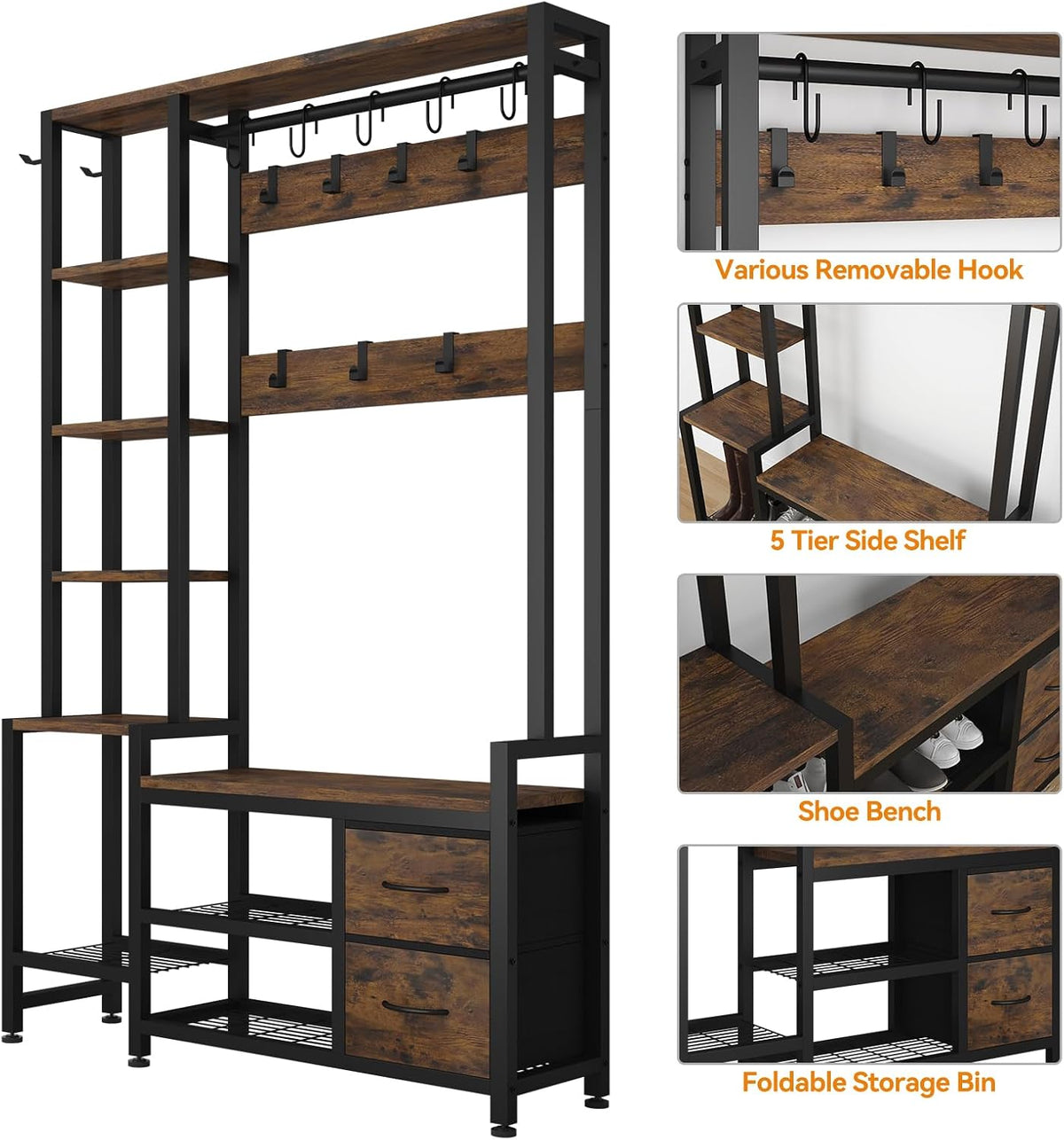 Multifunctional Entryway Hall Tree Storage Bench