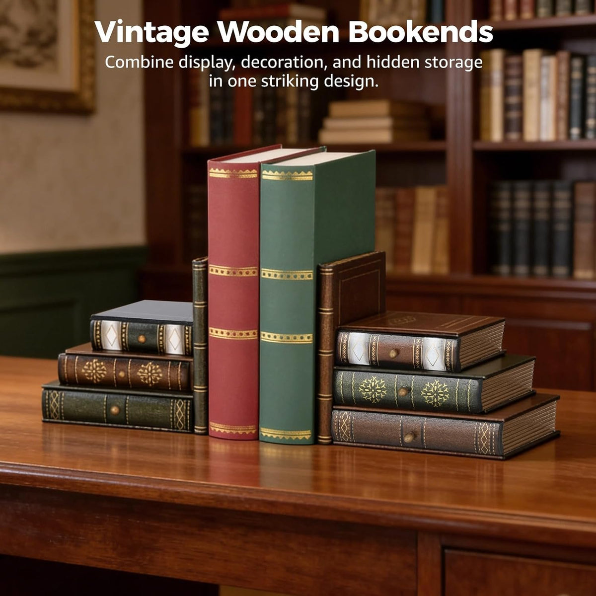 Rustic Wooden Storage Decorative Bookends