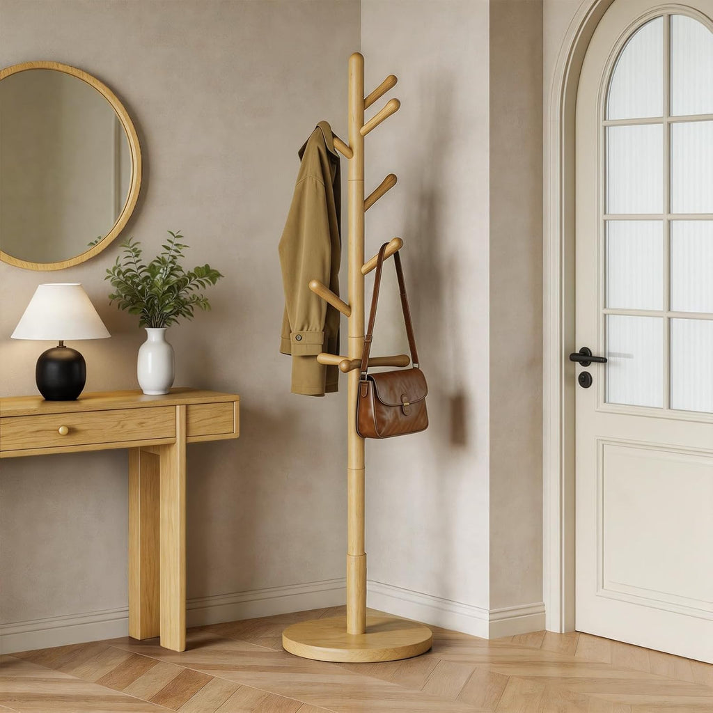Solid Wood Freestanding Entryway Coat Rack Stand