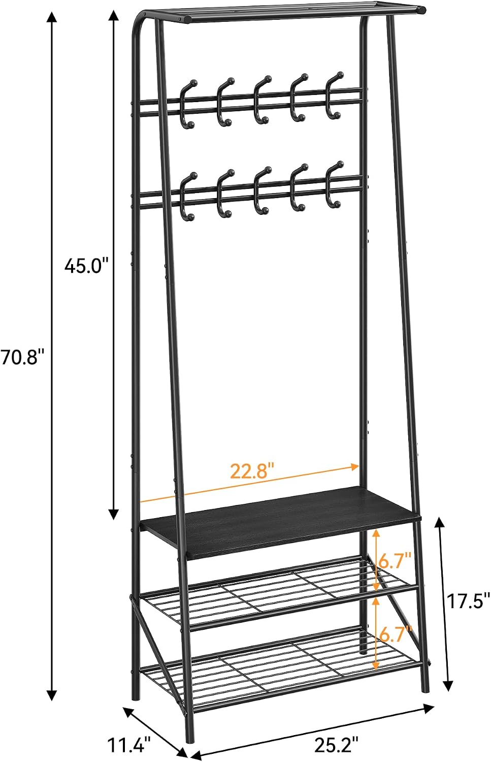 Wood‑Accent Entryway Hall Tree Storage Bench