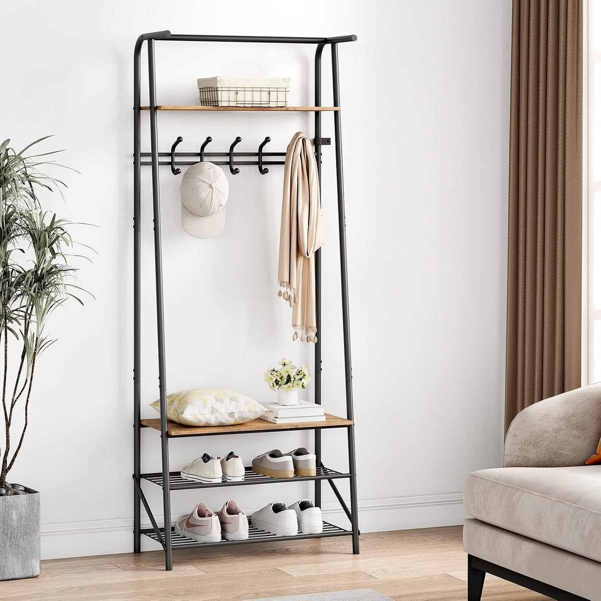 Metal‑Frame Entryway Hall Tree Storage Bench