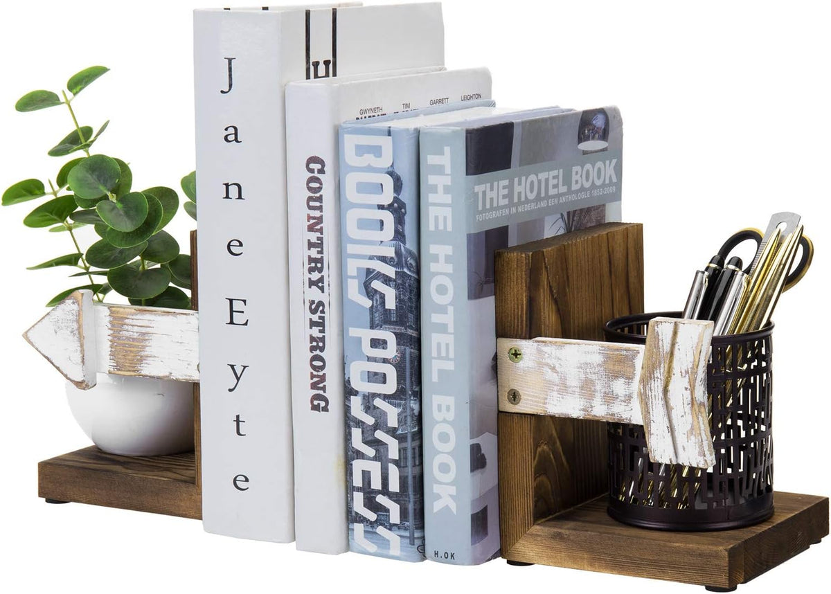 Rustic Farmhouse Decorative Wooden Bookends