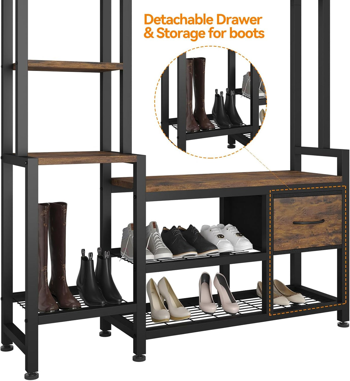 Multifunctional Entryway Hall Tree Storage Bench