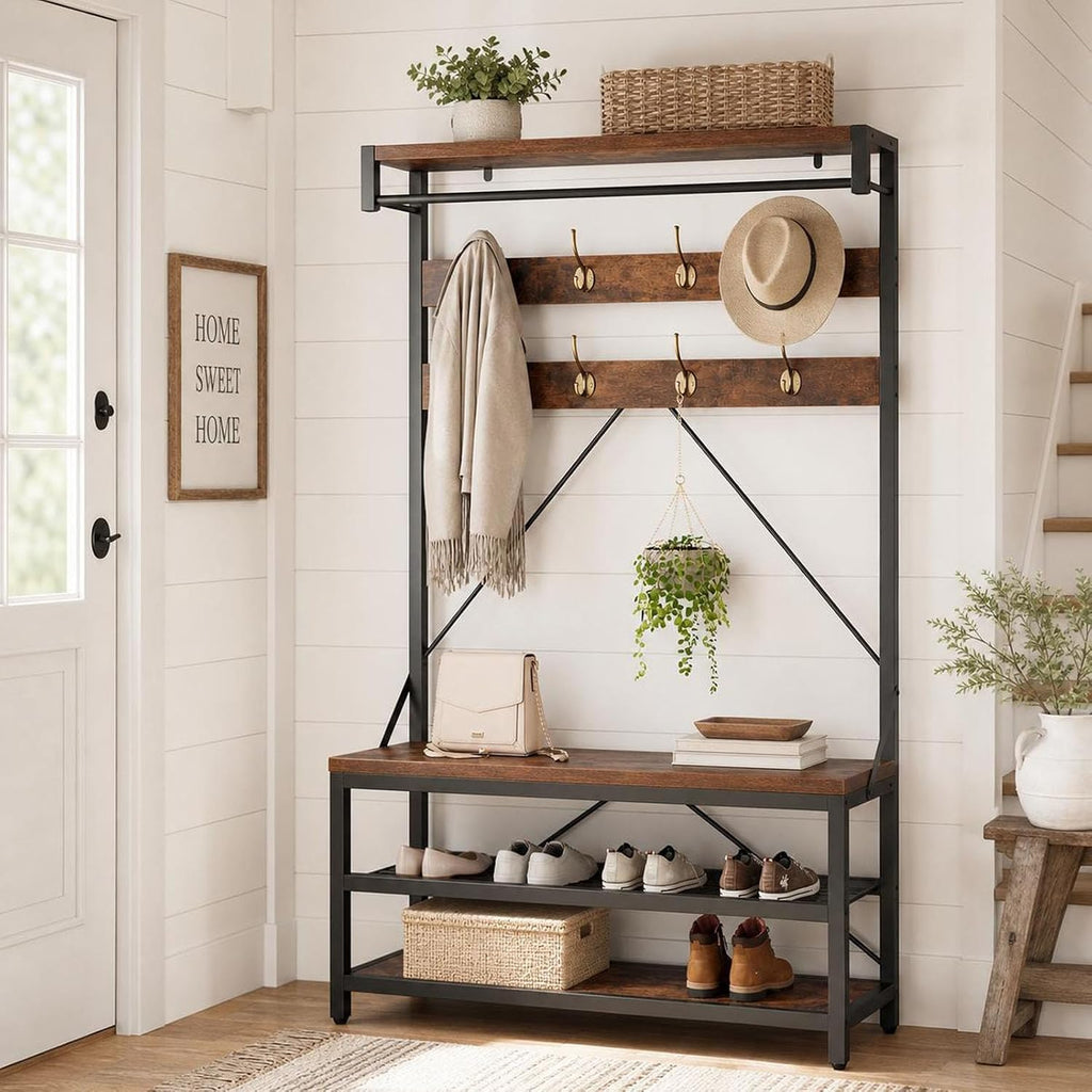 Industrial Entryway Hall Tree Storage Bench