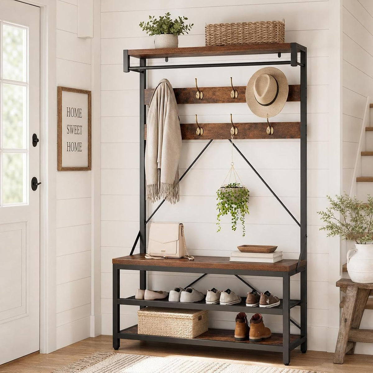 Industrial Entryway Hall Tree Storage Bench
