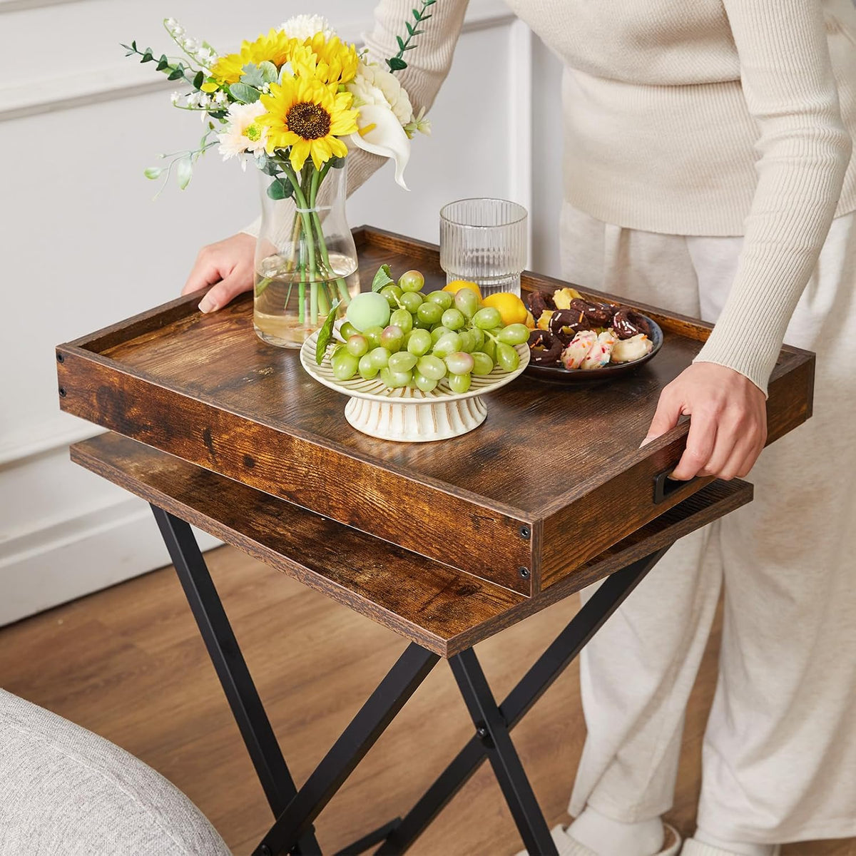 Portable Foldable Wooden TV Tray Table Set