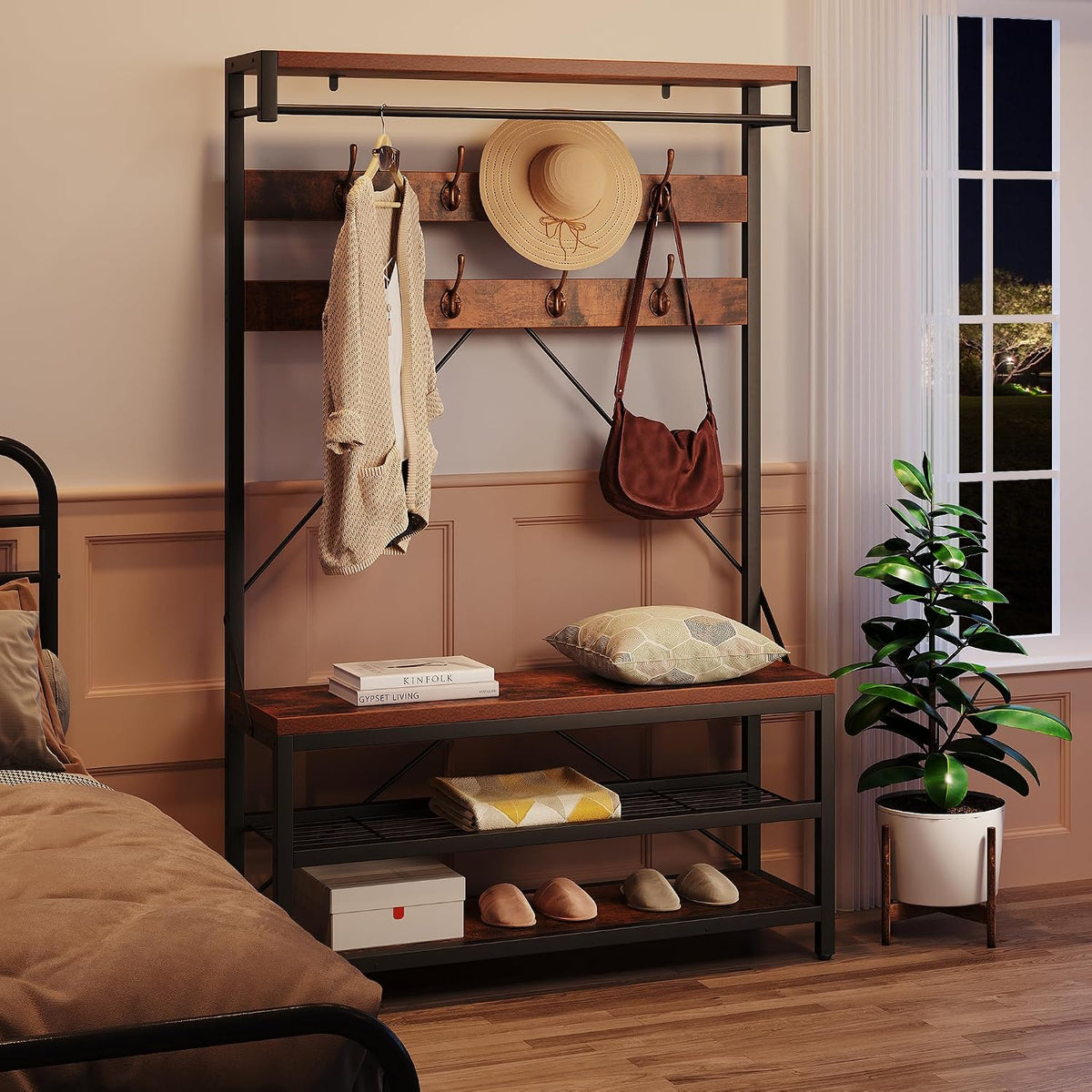 Industrial Entryway Hall Tree Storage Bench
