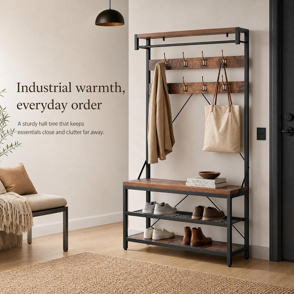 Industrial Entryway Hall Tree Storage Bench