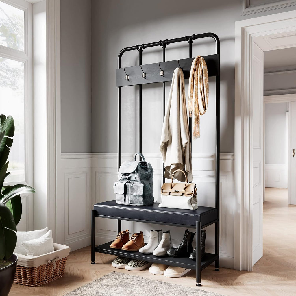 Industrial Padded Entryway Hall Tree Bench